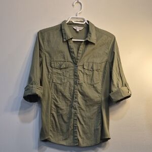 Women's Olive Green Button-Down Utility Shirt